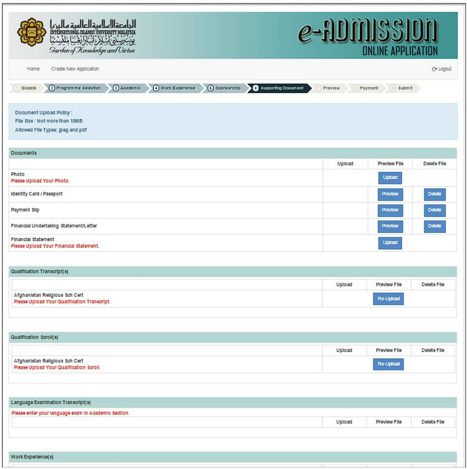 Tab Dokumen Pendukung IIUM